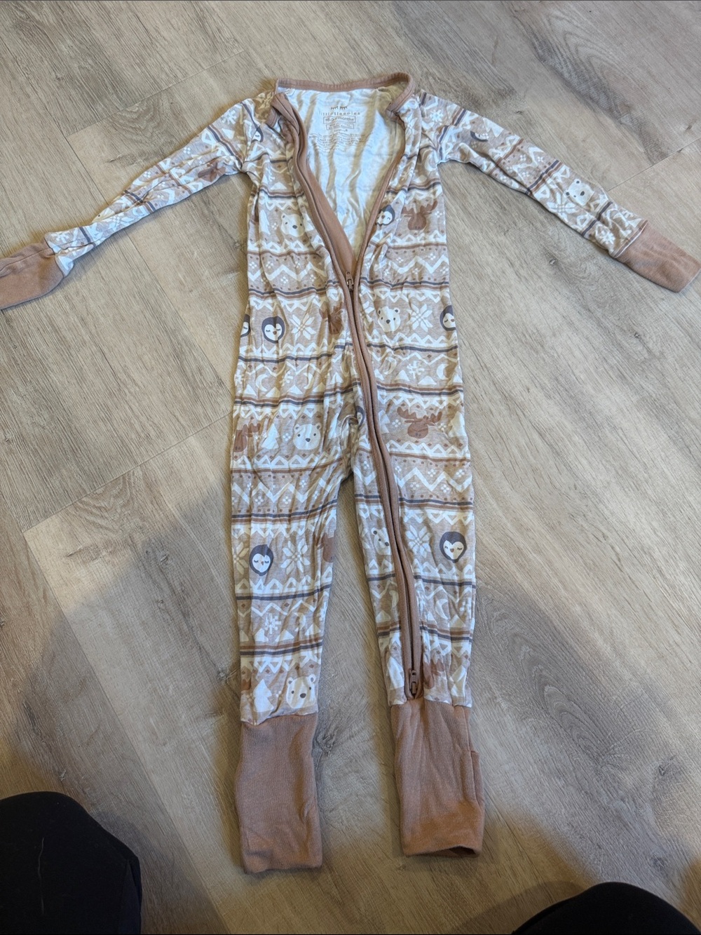 Little Sleepies Beige and Brown Print Footed Pajamas